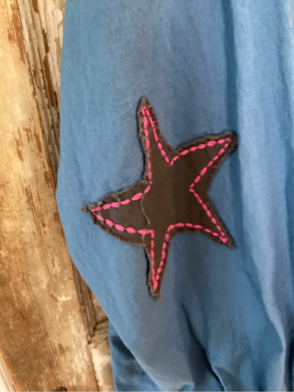 NATURAL LIFE Size Large Lesli Blue Shirt Dress Star Elbow Patch - L/XL - Picture 6 of 10